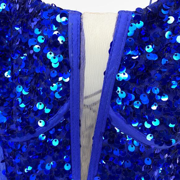 Alyce Paris Pageant Formal Gown Womens Size 10 Blue Fully Sequined Lace Up Back - Picture 5 of 8